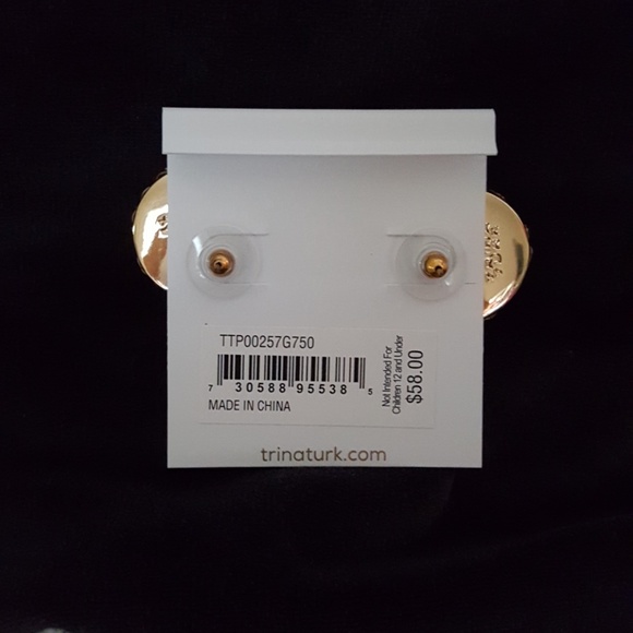 NEW TRINA TURK GOLD SEQUIN BUTTON EARRINGS - Picture 5 of 8